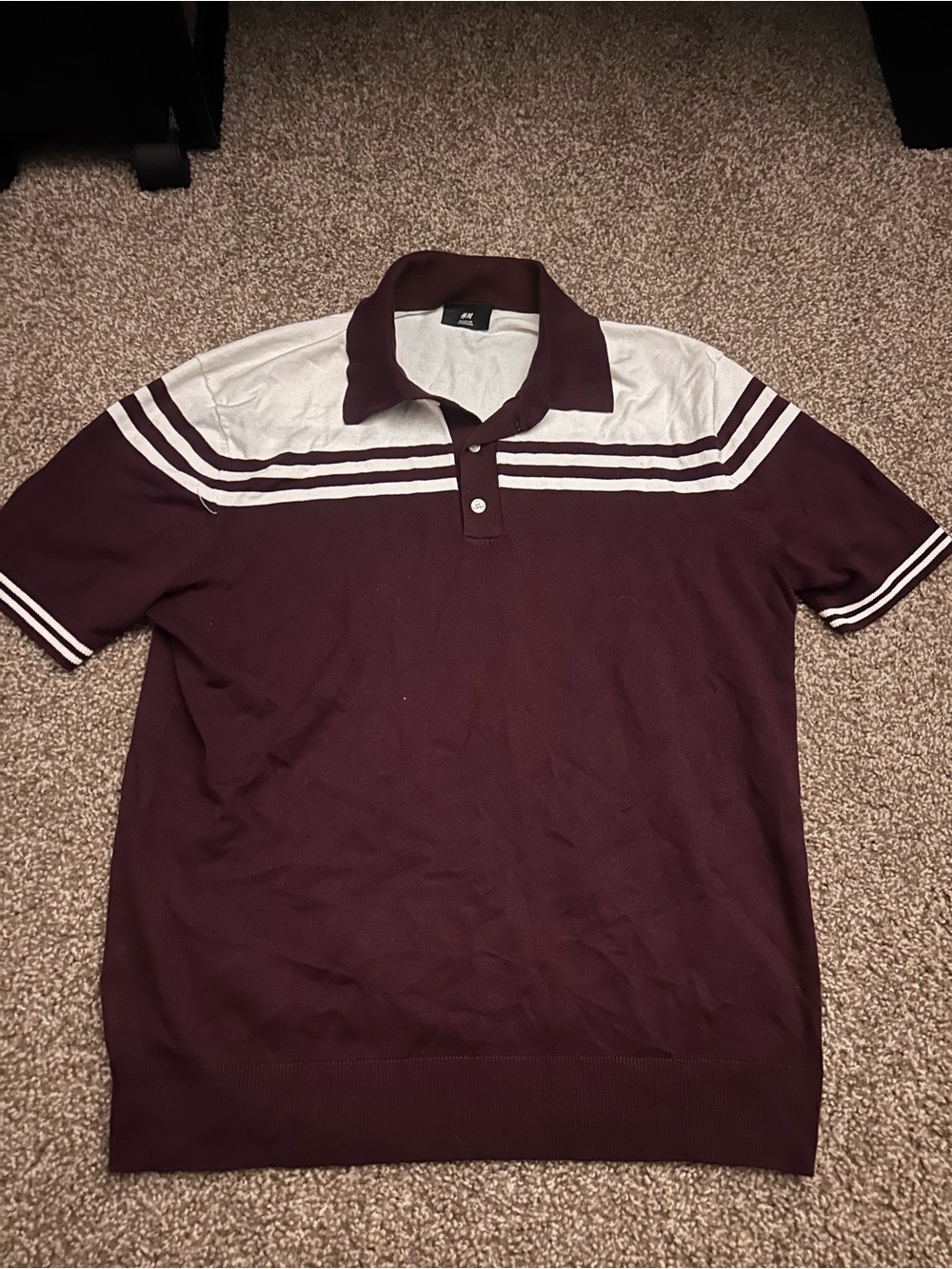H&M Men's Golf-Style Polo Shirt - Maroon & White
